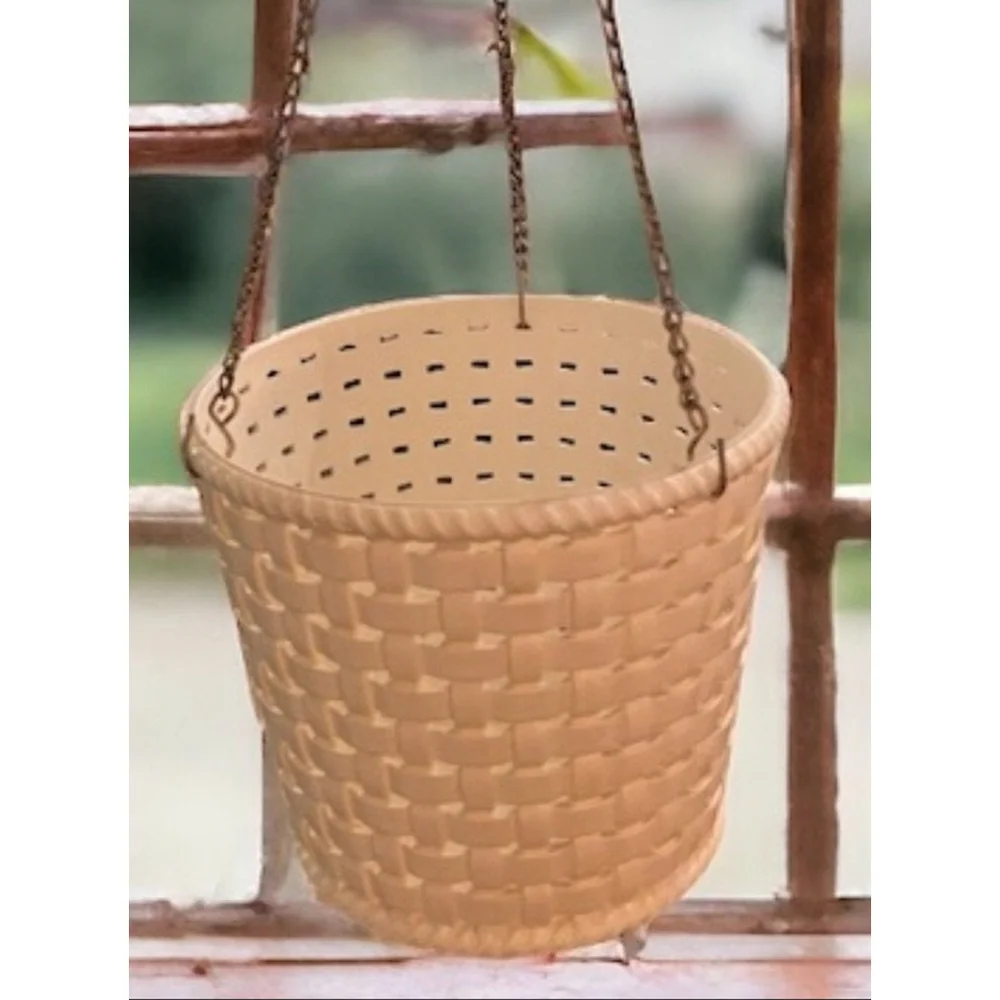 Rare 70s MCM BOHO Basket Original Stickers & Removable Gold Hanging Chains Mint